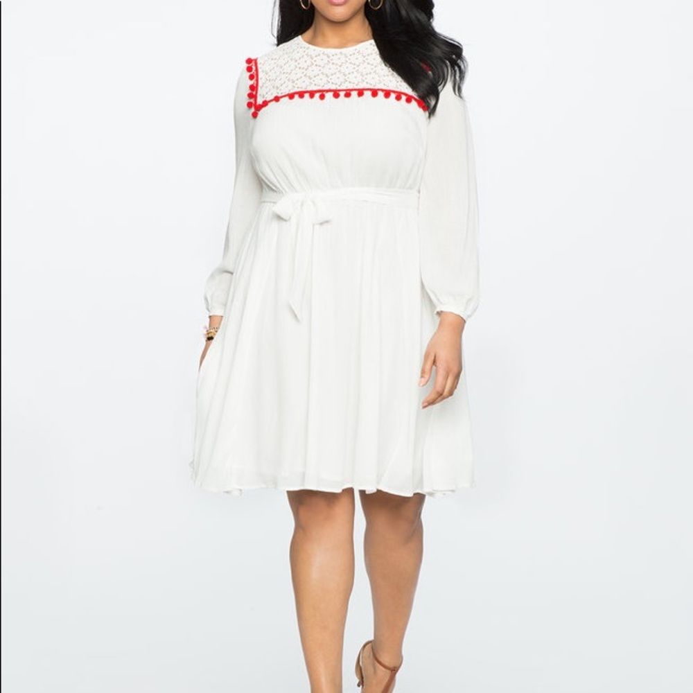 Eloquii Fit and Flare Dress Lace and Pom Detail